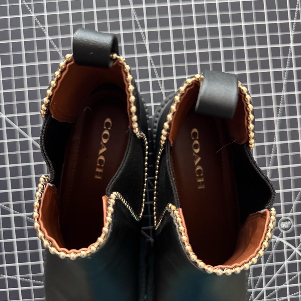 COACH Black Chelsea Boots with Gold Studding - Picture 4 of 5
